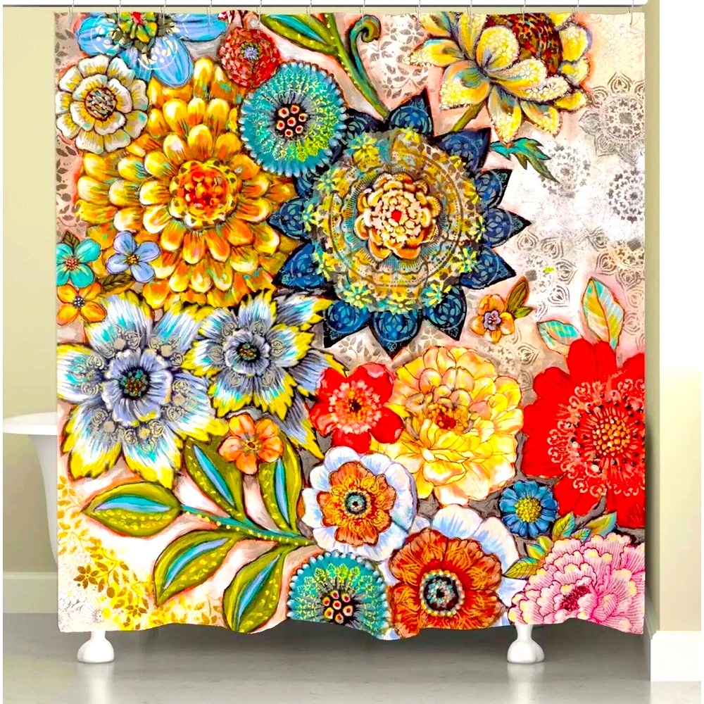 Exclusive Laural Home "Boho Bouquet Shower Curtain Original Artwork Hand Painted